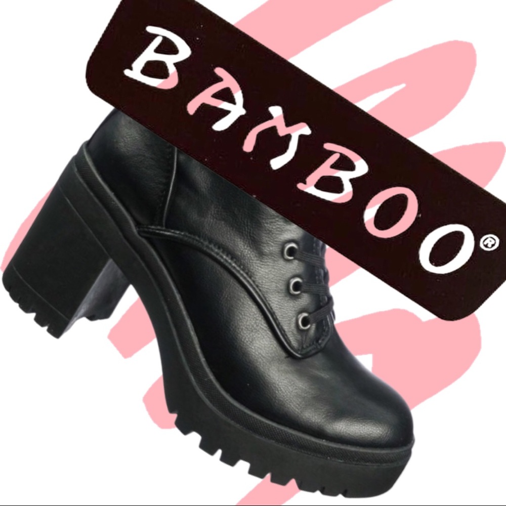 NEW Bamboo Regal Black Lug Sole Heeled Combat Boot - Picture 4 of 8